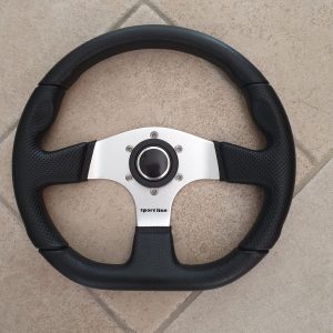 Volante sportivo con clacson nero e razze  argento diametro 330 mm Fiat 500/126