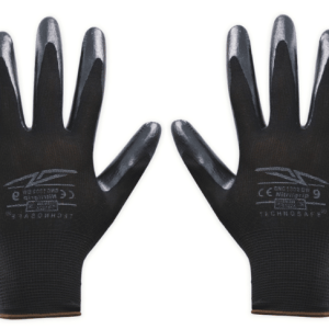 60 PAIA DI GUANTI DA LAVORO SPALMATI NYLON NITRILE GUANTO COPPIA NERI 02BB TAGLIA 10