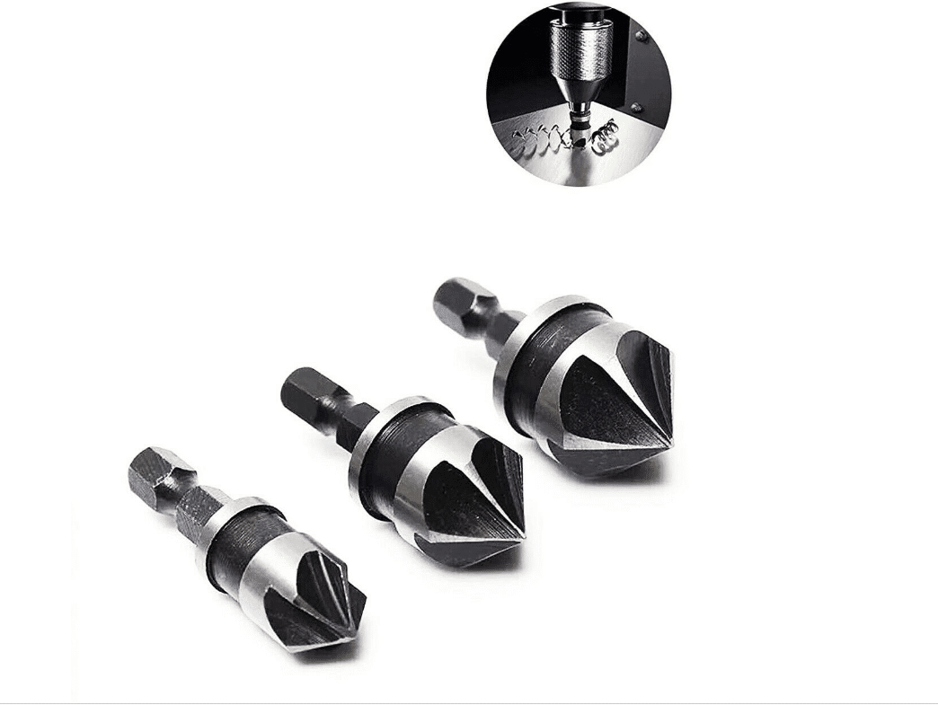 3 PZ SVASATORI A 5 TAGLIENTI Ø 12 16 19 mm FRESE A SVASARE 90° PER TRAPANO 179HO