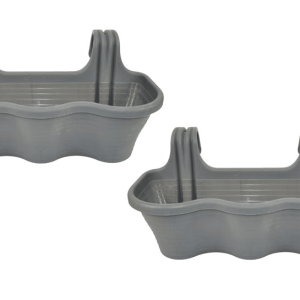 KIT 2 PZ FIORIERA 3 POSTI BALCONE BALCONIERA PLASTICA GRIGIO CM 53x28x25 H 577d