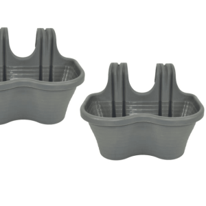 KIT 2 PZ FIORIERA 2 POSTI BALCONE BALCONIERA PLASTICA GRIGIO CM 37x28x25 H 591d