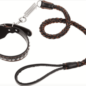 Kit guainzaglio intrecciato treccia + collare marrone cani cane animali domestici pet 024sw