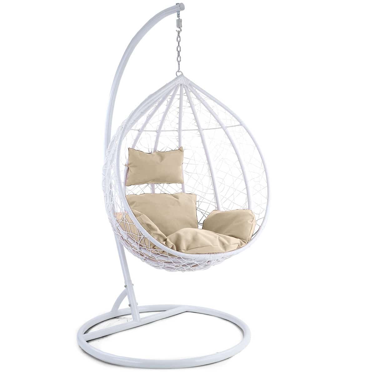 POLTRONA PENSILE DONDOLO SOSPESA GIARDINO BALCONE SEDIA BIANCO CON CUSCINO 200ds